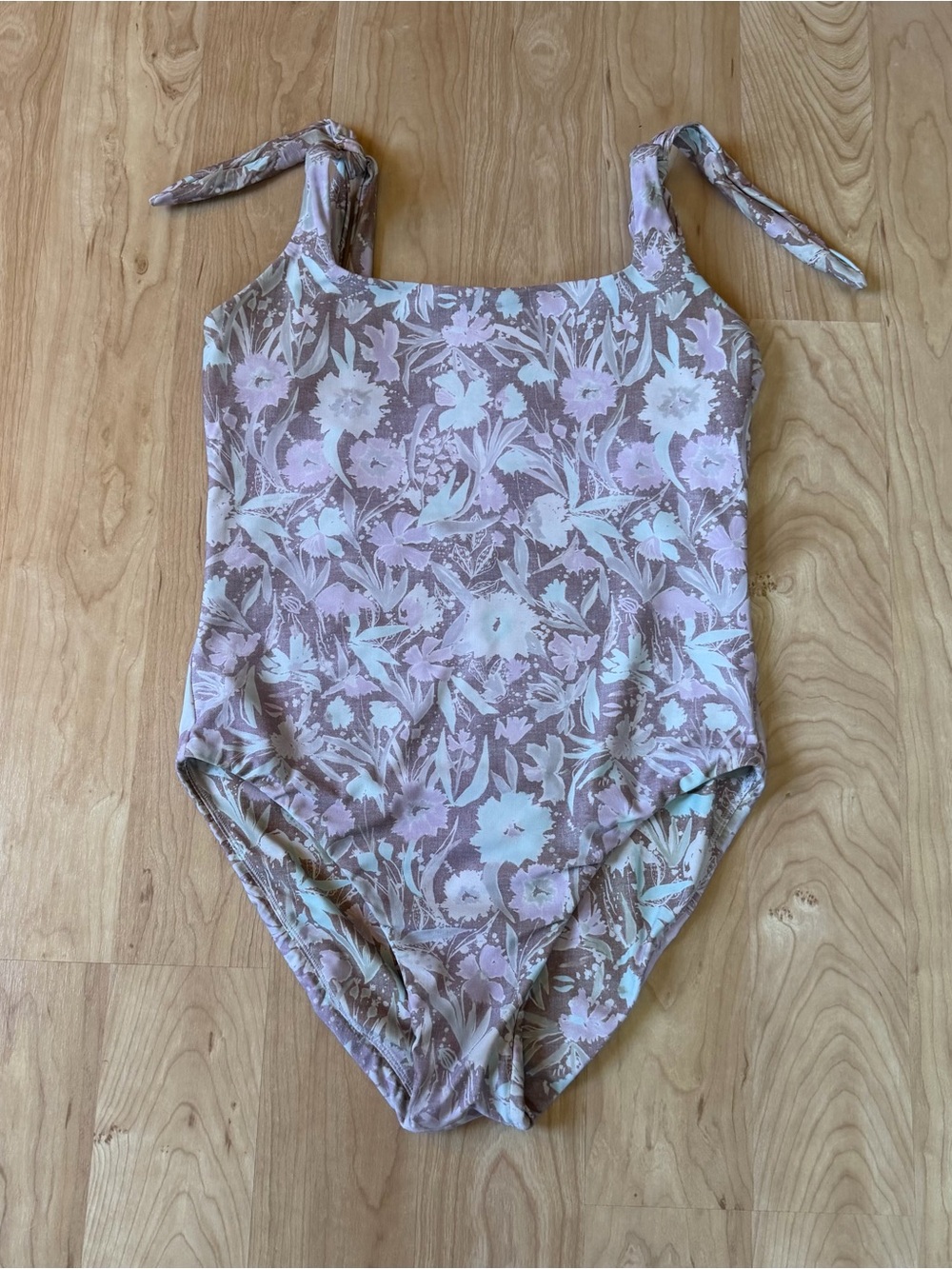 Floral Tie-Shoulder One-Piece Swimsuit - Pink & Taupe